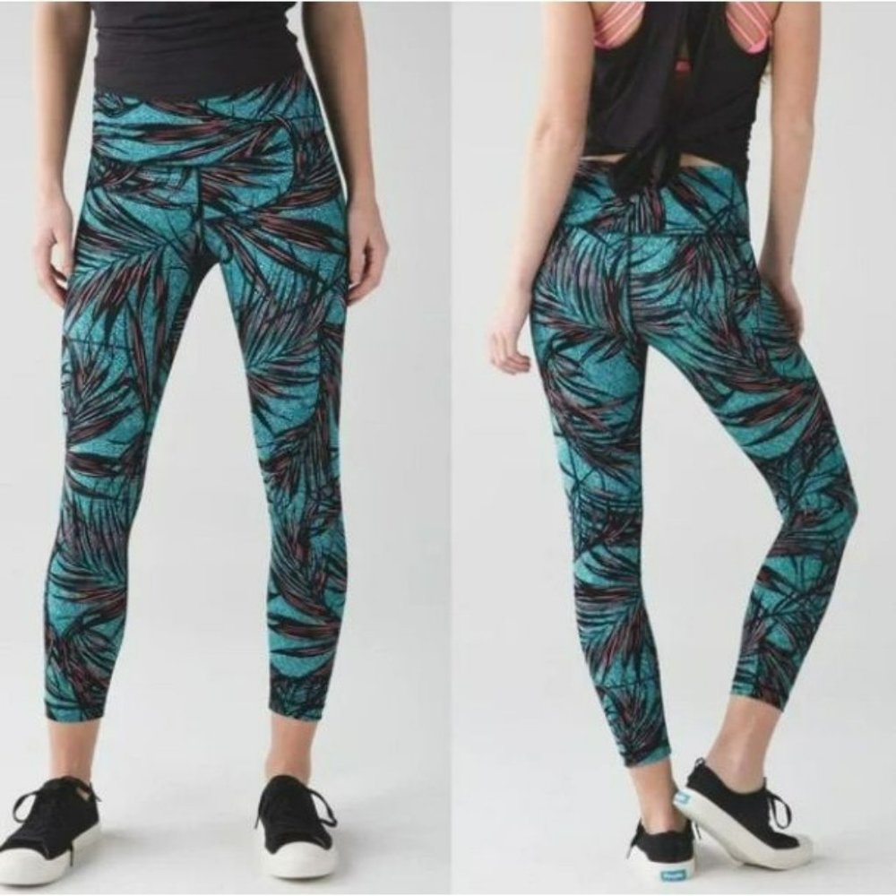 lululemon athletica Teal & Black Tropical Print High-Rise Leggings